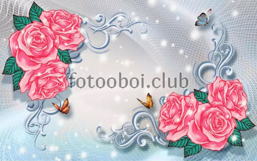 розы, узор, бабочки, 3д, 3d